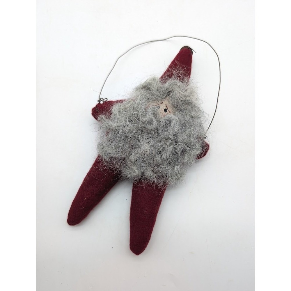 Vintage Primitive Santa Claus Star Ornament 7" Fabric Bell Rustic Folk Handmade